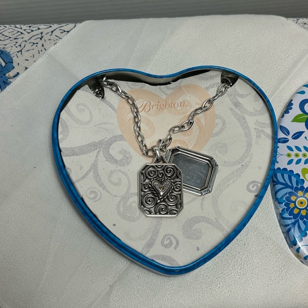 Brighton Hidden Picture Frame Necklace Double Pendant Silver Plated 19" & Tin